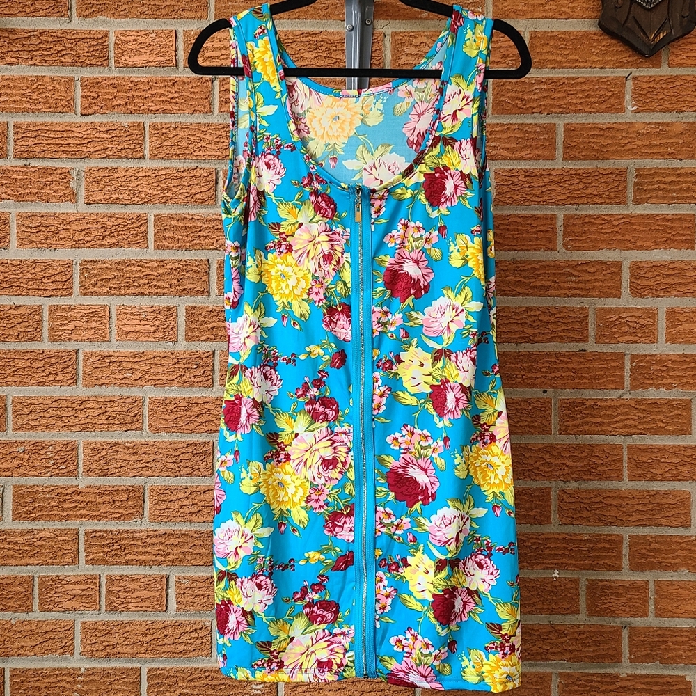 XXL Bodycon Floral Dress Zipper Stretch